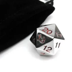 d20 Segnapunti in Metallo - Argento/Rosso