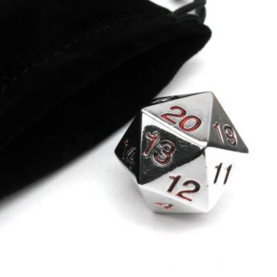 d20 Segnapunti in Metallo - Argento/Rosso