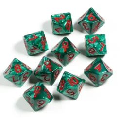 Raven Queen Dice Set - Dadi Vampiri con Ankh Verde Smeraldo/Rosso (10)
