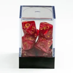 Raven Queen Dice Set - Dadi Vampiri con Ankh Rosso Rubino/Oro (10)