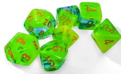 Set Dadi Poliedrici Luminescenti: Gemini - Verde Plasma/Arancione