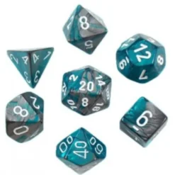 Set Mini Dadi Gemini - Acciaio-Ciano/Bianco